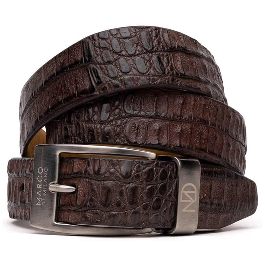 Riccardo Genuine Exotic Caiman Fuscus-Belly Brown Belt with a Chrome Buckle | Marco Di Milano Exotic Belt