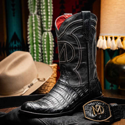 Phoenix Genuine Caiman Belly Skin Black Cowboy Boot | Marco Di Milano Western Boots
