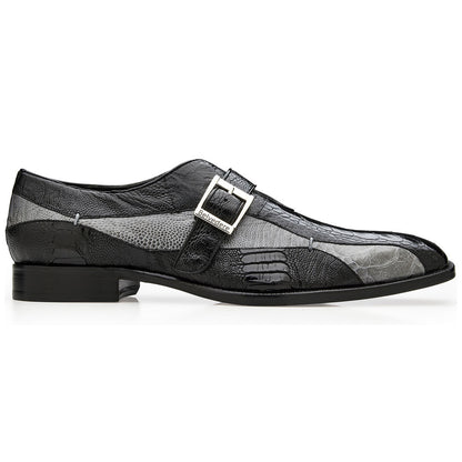 Belvedere Marte Black/Grey Genuine Ostrich Leg Monk Strap Shoe (USA Men Size)