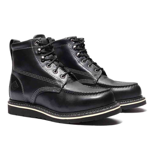 BONANZA Jet Black Full Grain Saddle Leather Work Boot