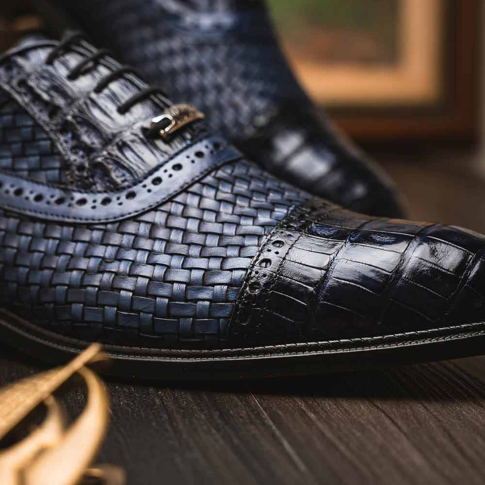 John Woven calfskin Genuine Caiman Crocodile Cap Toe Oxford | Marco Di Milano