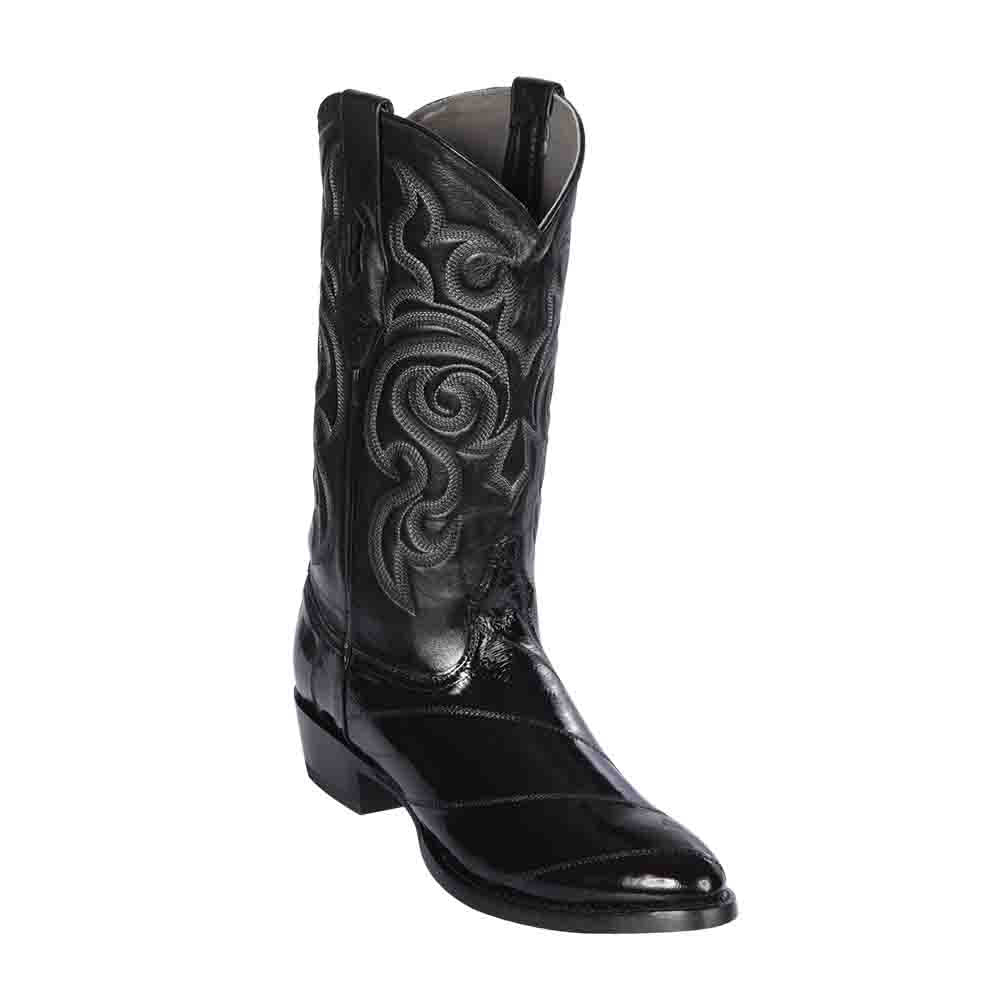 Los Altos Black Genuine Eelskin Round Toe Boots