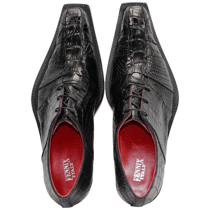 Fennix of Italy Genuine Alligator & Lizard Skin KINGSTON Black Shoe(US Men Size)