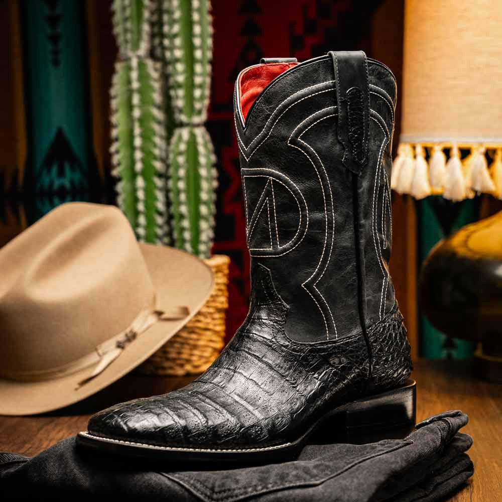 Tucson Genuine Caiman Belly Skin Black Cowboy Boot | Marco Di Milano Western Boots