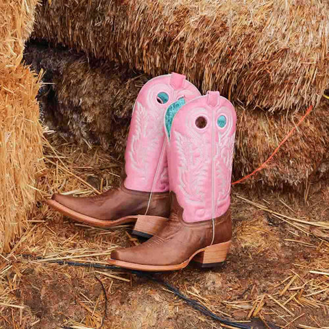 Corral Western Brown & Pink Embroidered Boots