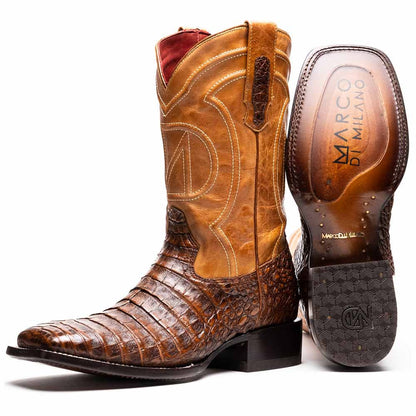 Tucson Genuine Caiman Belly Skin Aged Maple Cowboy Boot | Marco Di Milano Western Boots
