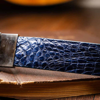 Massimo Genuine Exotic Caiman Flank Navy Belt with a Chrome Buckle | Marco Di Milano Exotic Belt