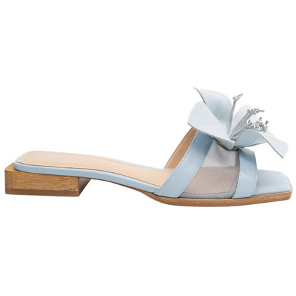 Lady Couture Women's Blossom Blue Leather Slide Sandals