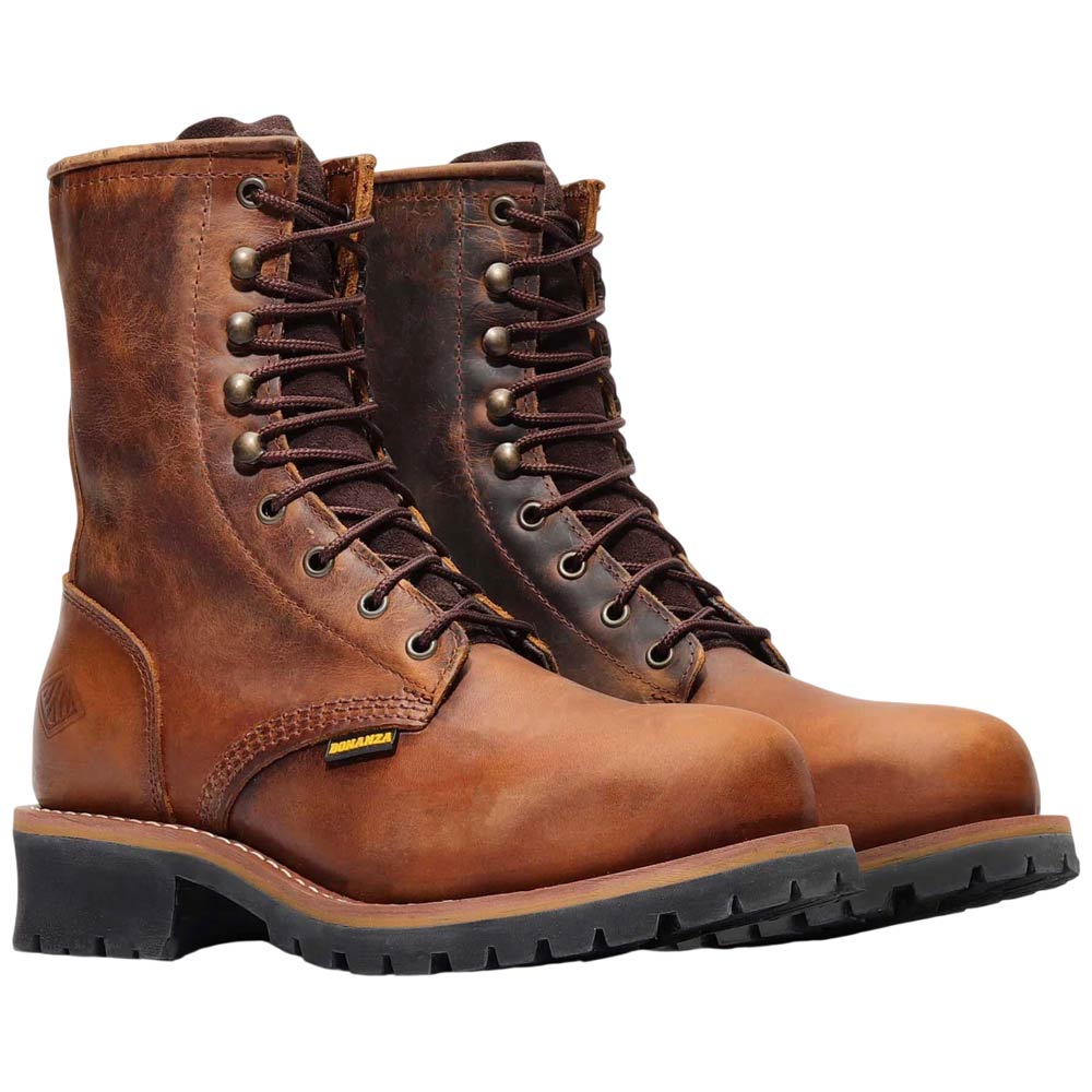 Bonanza Men’s Sierra 9-Inch Crazy Brown Logger Full Grain Leather Boots