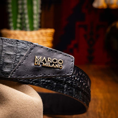 Montana Genuine Caiman Crocodile Skin Belt in Black with Antique Western Buckle | Marco Di Milano Exotic Belt