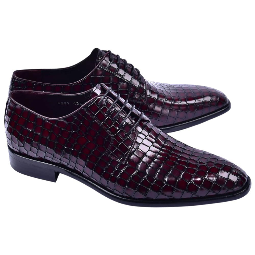 Corrente Men's Croco-Print Calfskin Derby - Burgundy