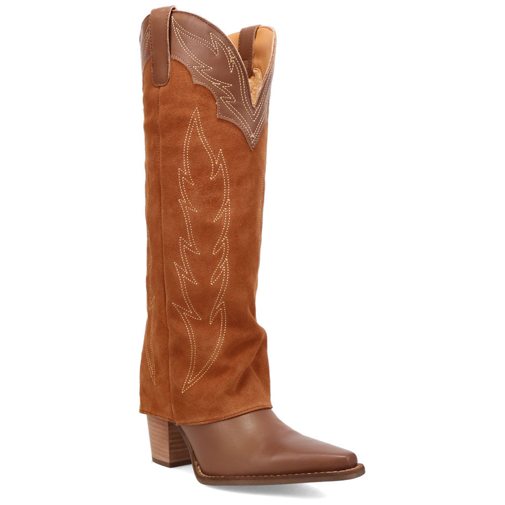 Wild Fire Leather Brown-Rust Cuffed Self-Embroidered Snip Toe Women Boot | Dingo Western Cowgirl Boots