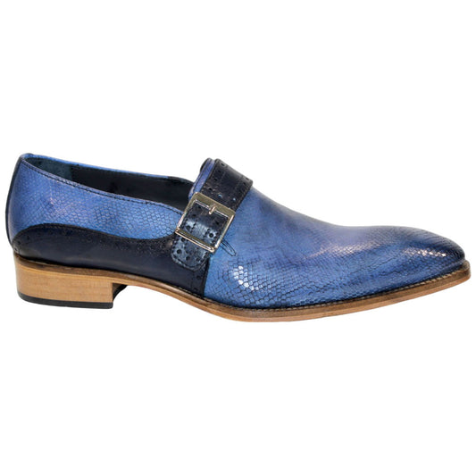 Duca Sezze Men's Powder Blue/Navy Snake Print/Calf-Skin Leather Loafers
