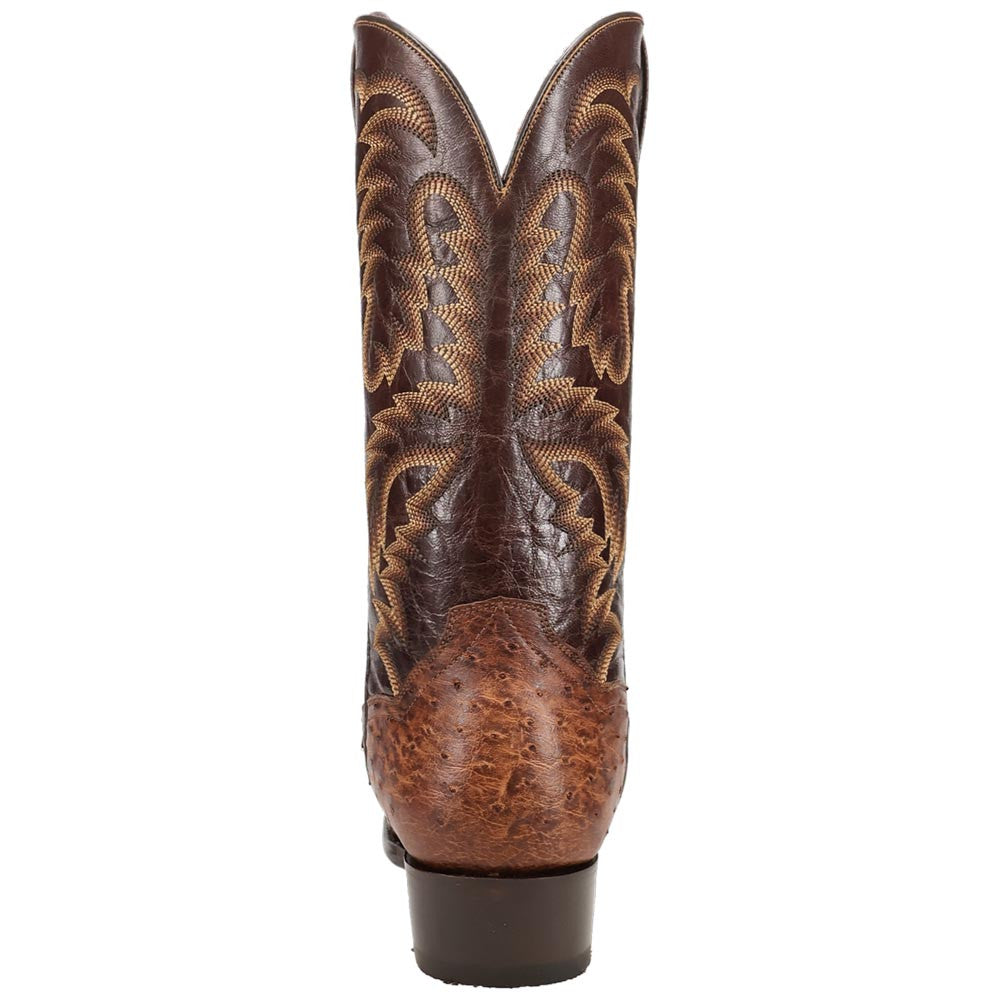 Dan Post Marco Brass Full Quill Ostrich Square Toe Western Cowboy Boots
