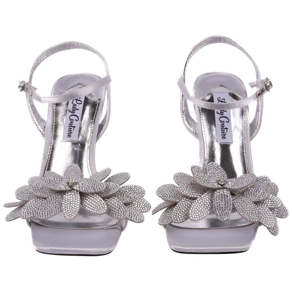 Lady Couture Lust Silver Rhinestone Petal Slingback Heels