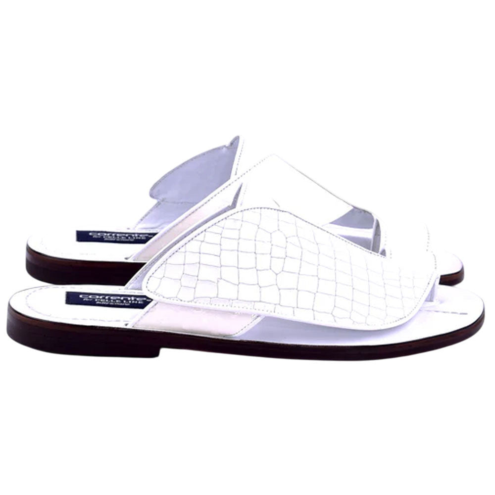 Corrente Men’s White Croco Print Ostrich Leather Open Toe Sandal