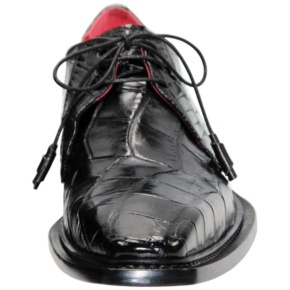 Fennix of Italy Genuine Alligator Skin ROWAN Black Derby Shoes (USA Men Size)