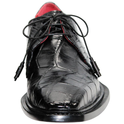 Fennix of Italy Genuine Alligator Skin ROWAN Black Derby Shoes (USA Men Size)