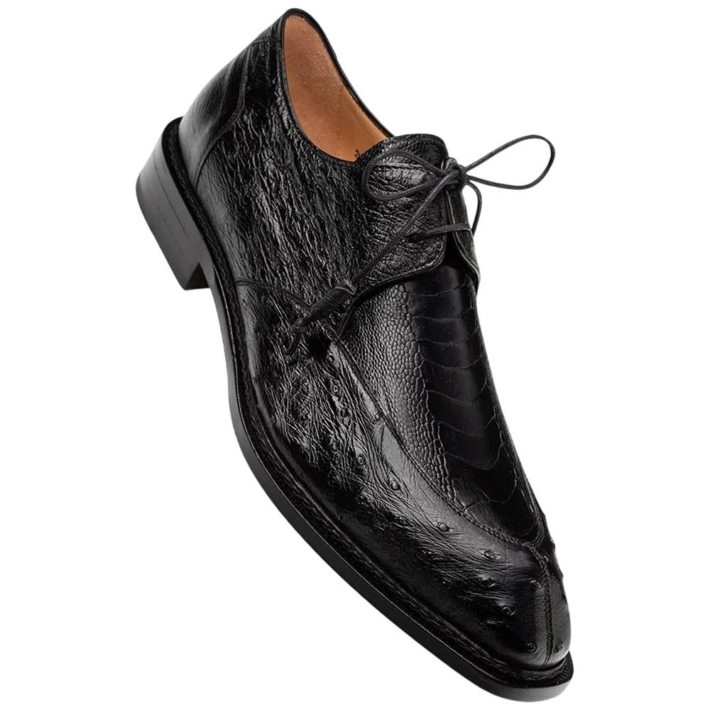 Mezlan Cerler Men's Black Ostrich Split-Toe Derby - Handmade in Spain