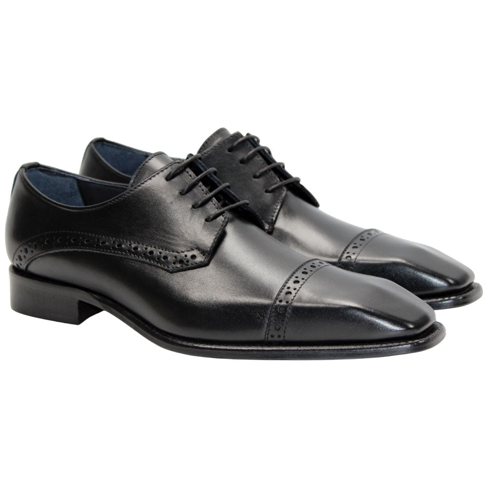 Duca Lombardi Men's Black Calf-Skin Leather Oxfords Shoes