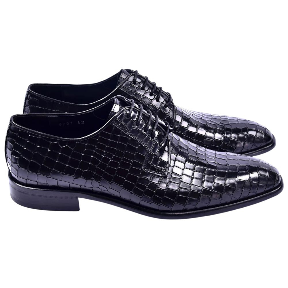 Corrente Men's Croco-Print Calfskin Derby - Black