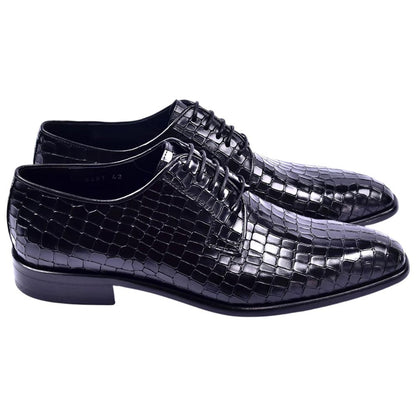 Corrente Men's Croco-Print Calfskin Derby - Black