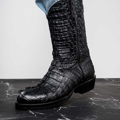Marlboro Genuine Hornback Caiman Skin Black Cowboy Boot | Marco Di Milano Western Boots