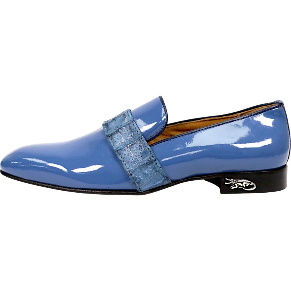 Mauri Elegante Men's Caribbean Blue Exotic Hornback / Patent Leather Slip-On Loafer
