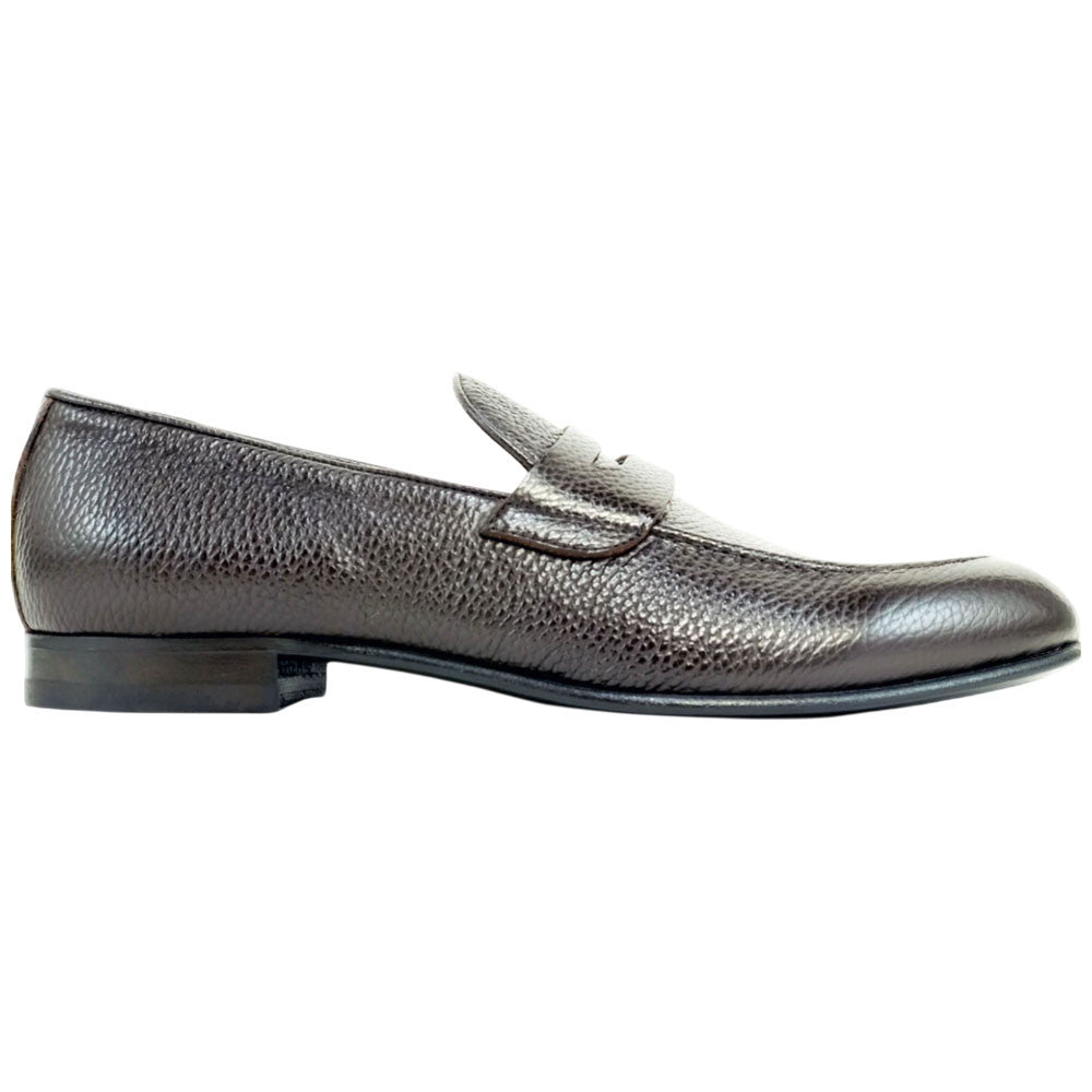 Alan Payne Men's Carlo Brown Round Toe Pebble Grain Italian Calfskin Penny Loafer