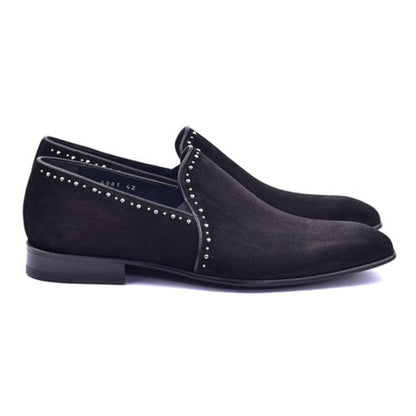CORRENTE Black Plain Suede Slip On With Studs