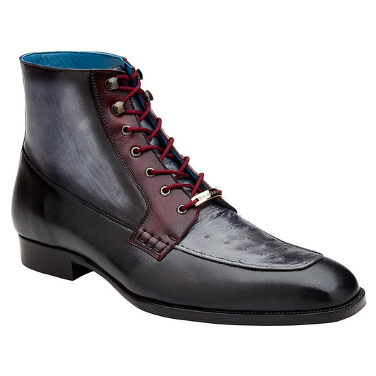 Belvedere Greco Black Ostrich & Italian Leather Ankle Boots