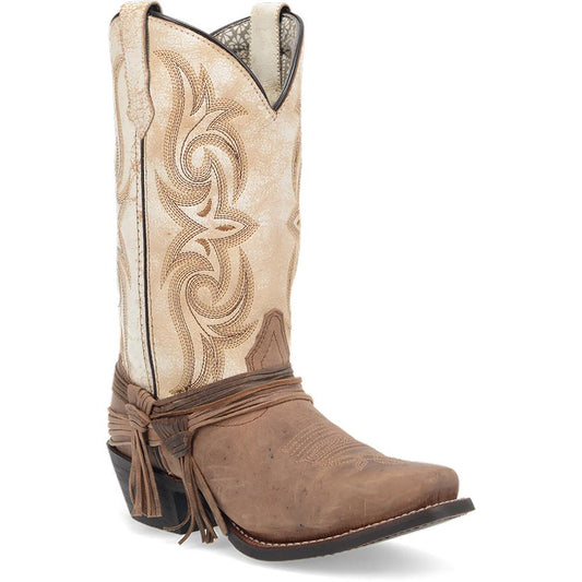 Laredo Myra Sand/White Leather Square Toe Western Cowgirl Boots (US Women Size)