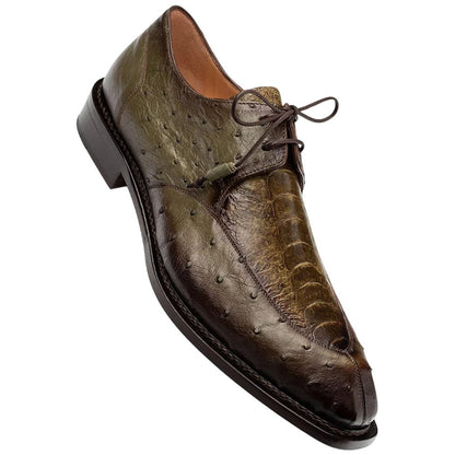 Mezlan Cerler Men's Olive Ostrich Split-Toe Derby - Handmade in Spain
