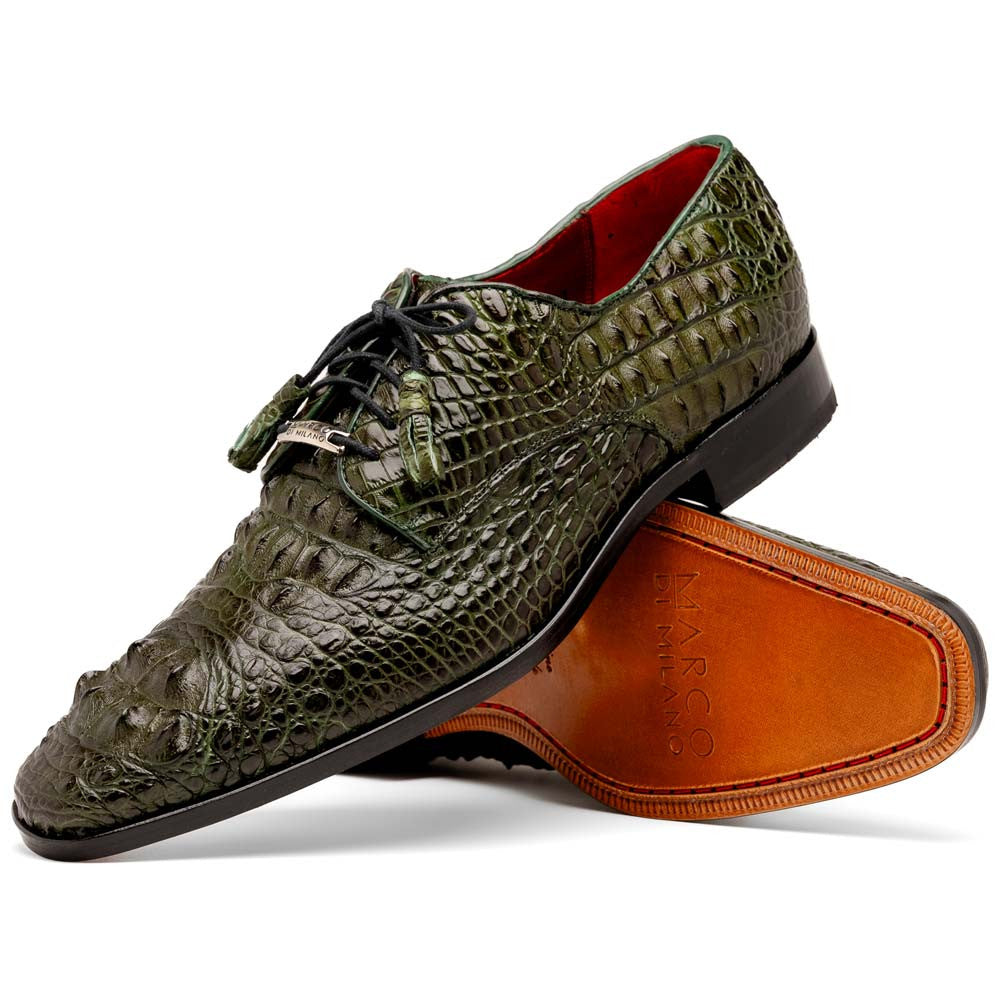 Nilo Fully Wrapped Genuine Nile Crocodile Skin Dress Derby | Marco Di Milano Exotic Dress Shoes in Green