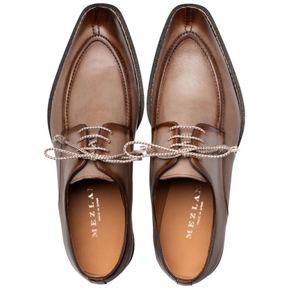 Mezlan Men’s Belmonte Hand-Burnished Patina Taupe Calfskin Dress Derby Shoes