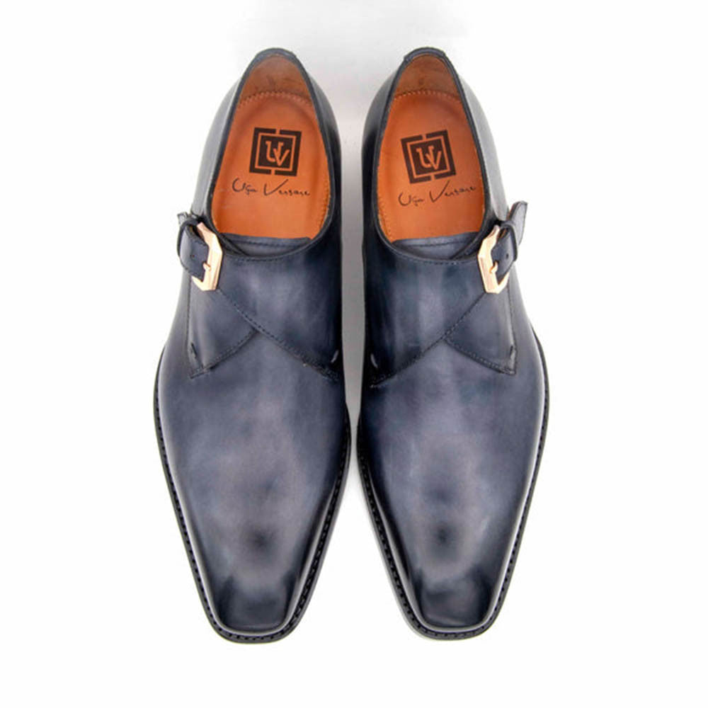 Ugo Vasare Men's Grey Edward Sr Goodyear Welt Construction Monk Strap Shoes