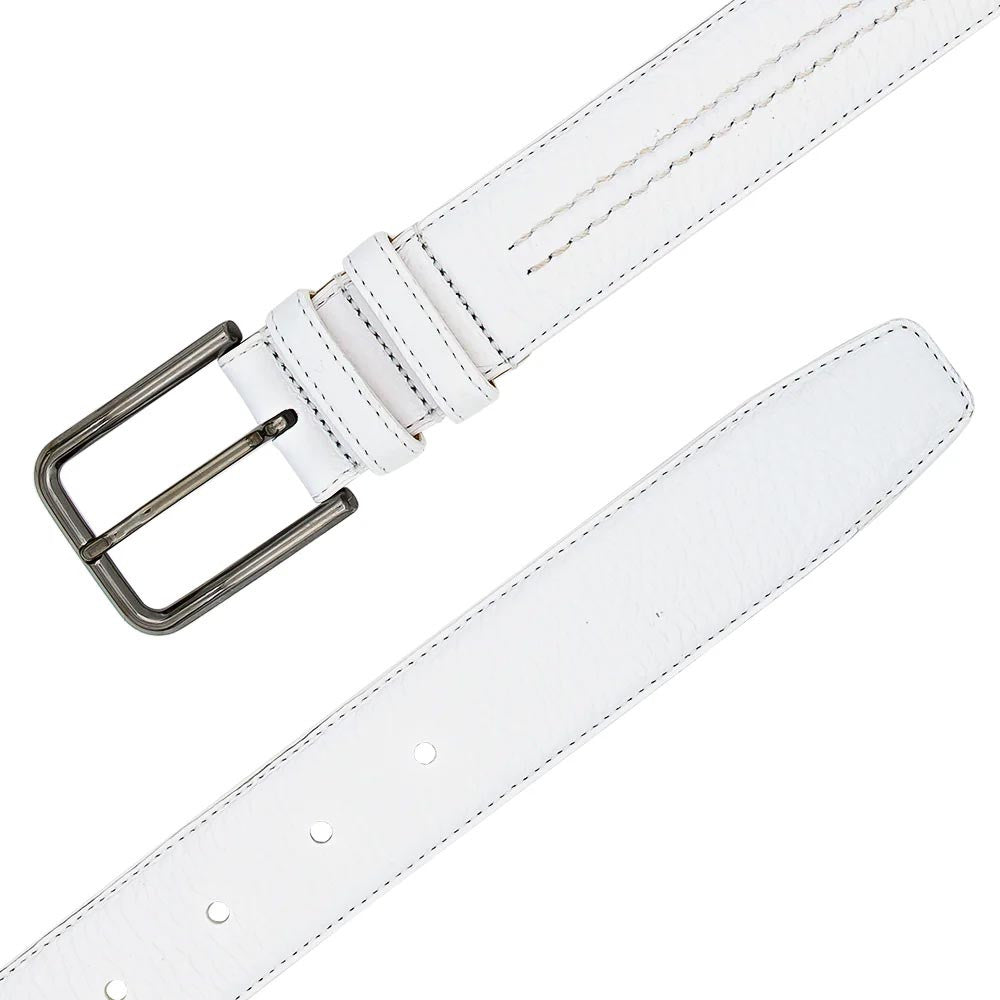 Mezlan Men’s White Deerskin Belt with Silver Buckle