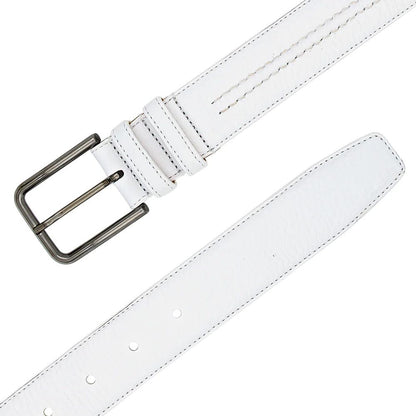 Mezlan Men’s White Deerskin Belt with Silver Buckle