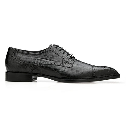 Belvedere Martino Black Caiman Crocodile & Ostrich Cap Toe Derby (US Men Size)