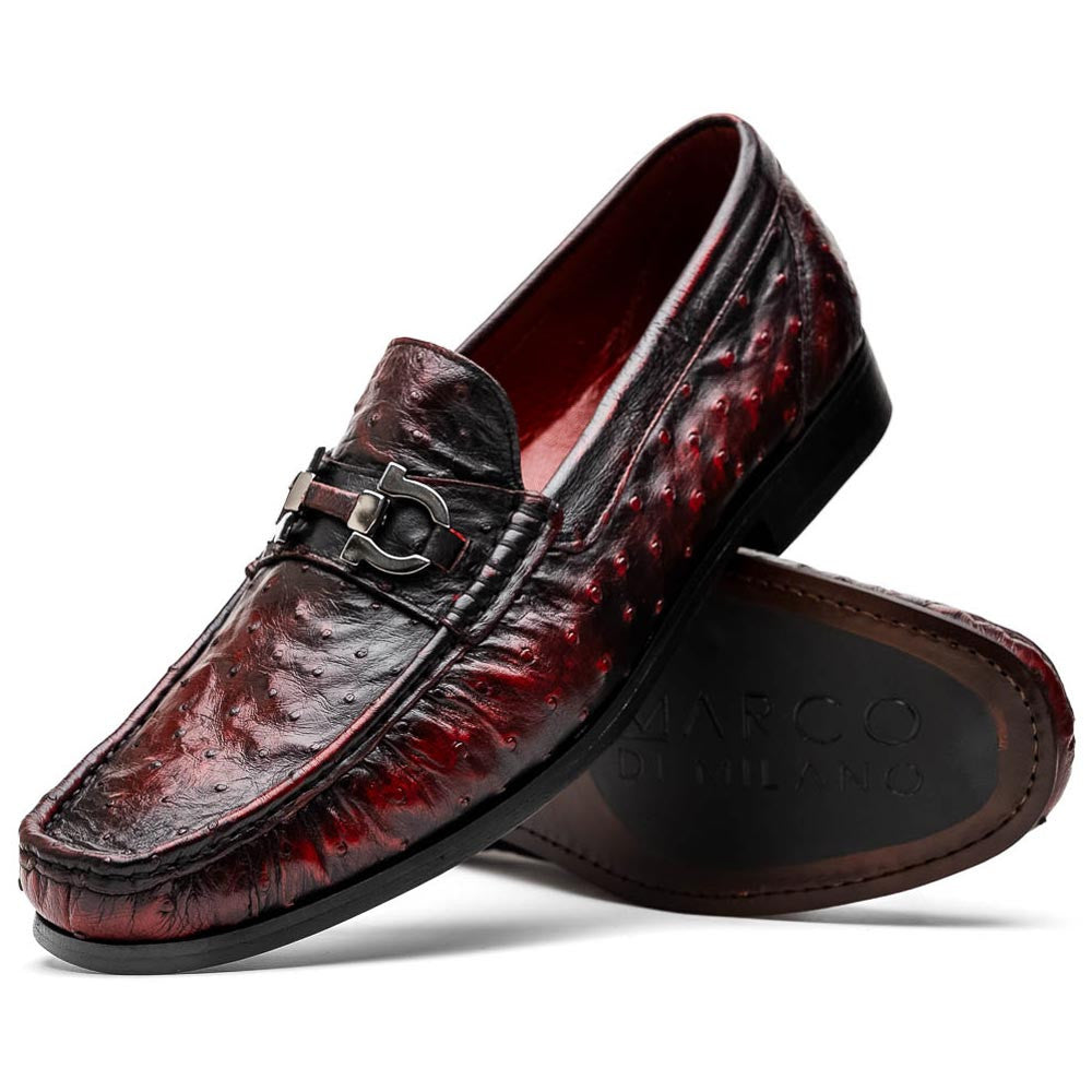Ferrioni Black Cherry Genuine Ostrich Moc Toe Bit Loafers | MARCO DI MILANO