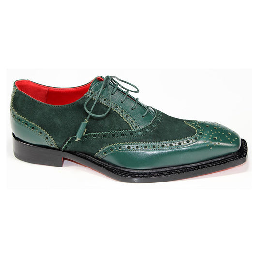 Emilio Franco Antonio Men's Green Calf/Suede Leather Derby Oxfords Shoes