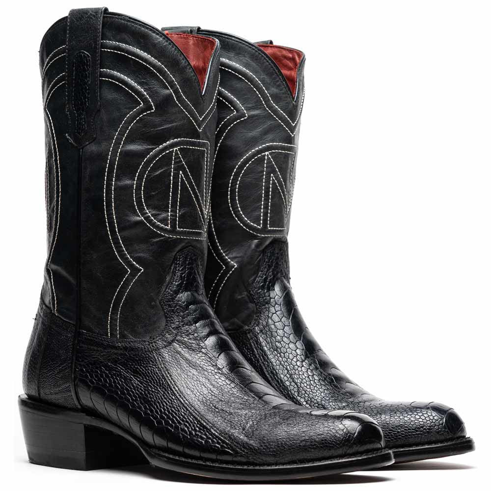 Denver Genuine Ostrich Leg Skin Black Cowboy Boot | Marco Di Milano Western Boots
