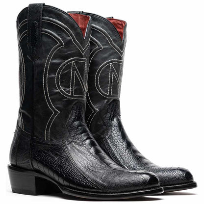 Denver Genuine Ostrich Leg Skin Black Cowboy Boot | Marco Di Milano Western Boots