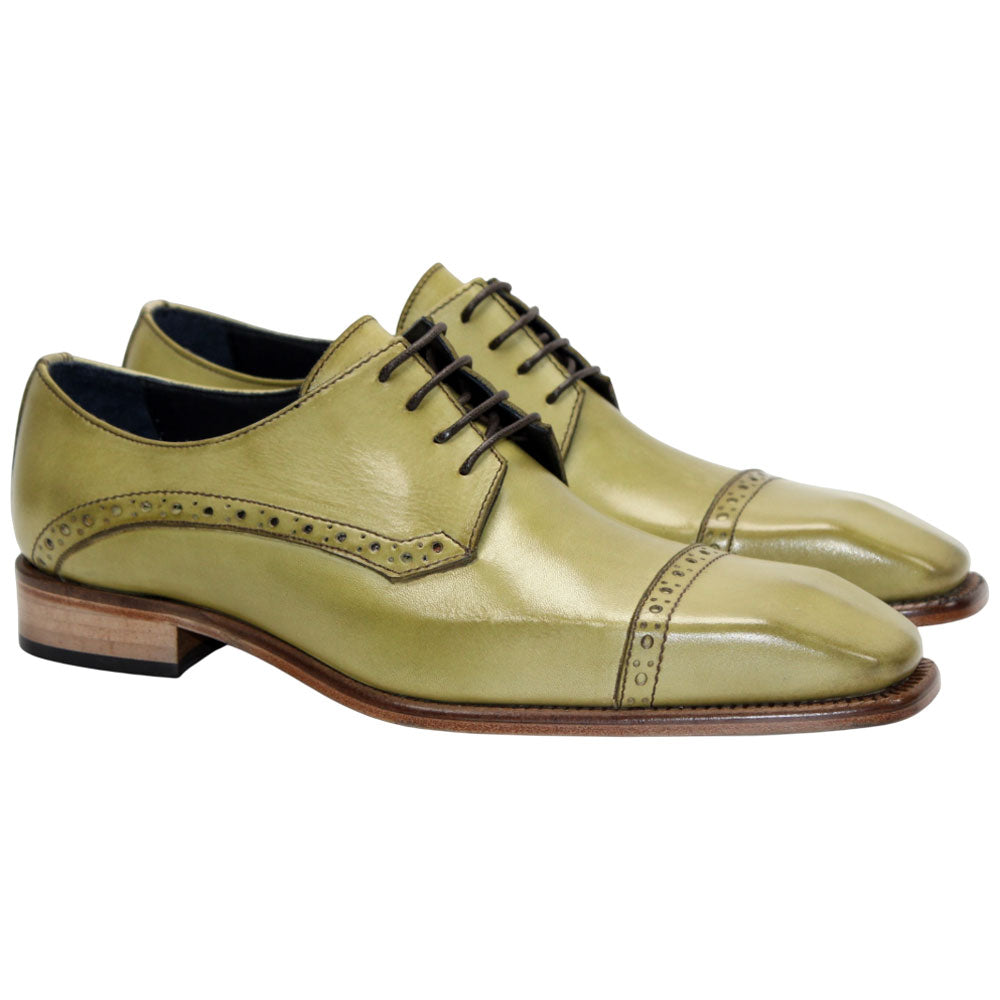 Duca Lombardi Men's Olive Calf-Skin Leather Oxfords Shoes