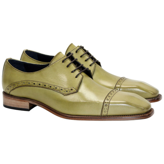 Duca Lombardi Men's Olive Calf-Skin Leather Oxfords Shoes