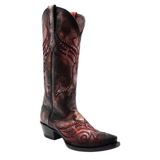 Ferrini Masquerade Red Metallic Full Grain Leather Snipped Toe Boots