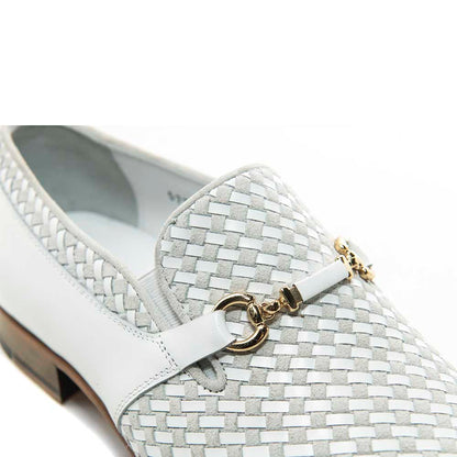 Corrente Wow White Suede and Calfskin Woven Slip-On Loafer for Men