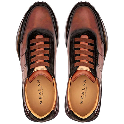 Mezlan Notting Men's Brown/Dark Cognac Calfskin & Suede Dress Sneaker - Handmade in Spain