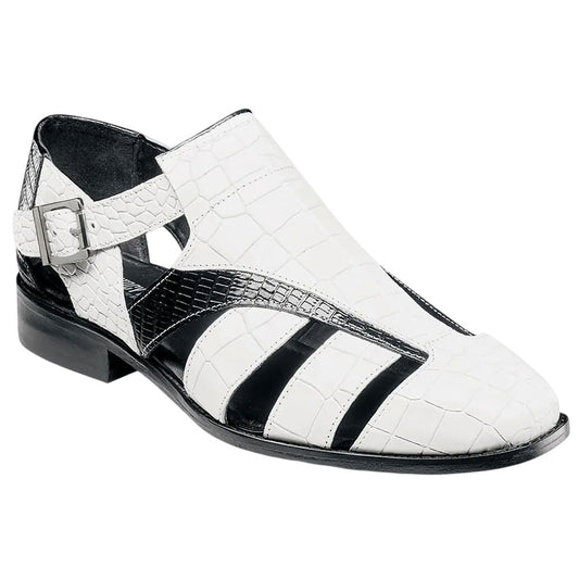Stacy Adams Calandro Croco & Lizard Print Black w/White City Sandal for Men