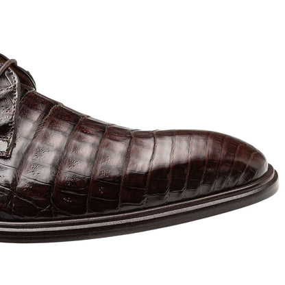 Mezlan Riverside Crocodile Skin Cap Toe Brown Derby Lace Up Shoes
